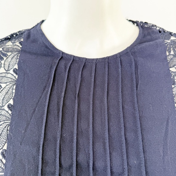 Maje Navy Blue REPINE Lace Mini Dress Size 4 Long Sleeve Formal Sheer Cocktail - Picture 4 of 11